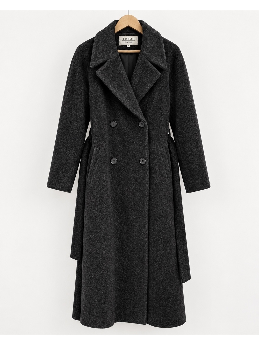 Bromley Collection Gray Long Double Breasted Belted Coat Size 8 Slovakia